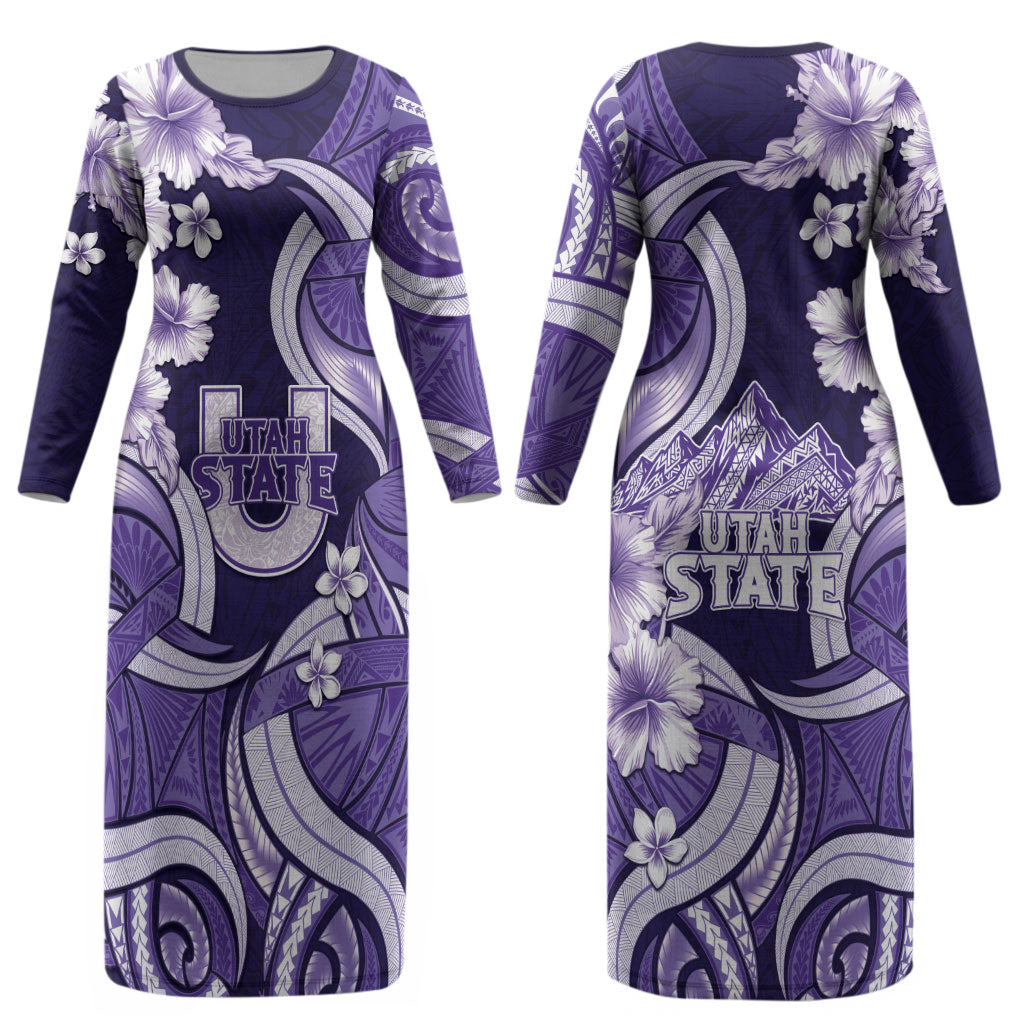 Utah State Polynesian Heritage Couples Matching Long Sleeve Bodycon Dress and Hawaiian Shirt Floral Tribal Pattern Tropical Flowers LT05 - Polynesian Pride