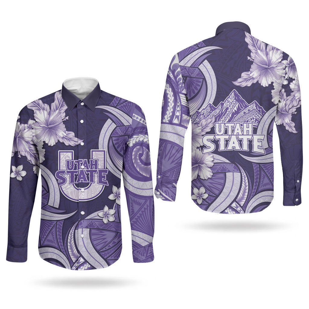 Utah State Polynesian Heritage Couples Matching Puletasi and Long Sleeve Button Shirt Floral Tribal Pattern Tropical Flowers LT05 - Polynesian Pride