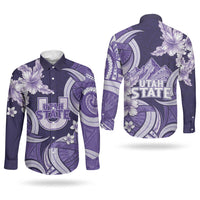 Utah State Polynesian Heritage Couples Matching Tank Maxi Dress and Long Sleeve Button Shirt Floral Tribal Pattern Tropical Flowers LT05 - Polynesian Pride