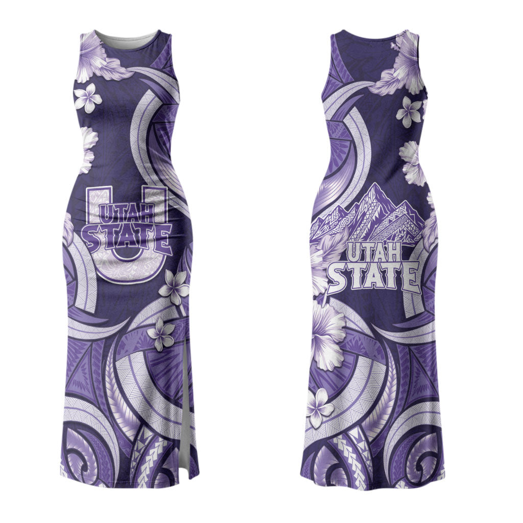Utah State Polynesian Heritage Couples Matching Tank Maxi Dress and Long Sleeve Button Shirt Floral Tribal Pattern Tropical Flowers LT05 - Polynesian Pride