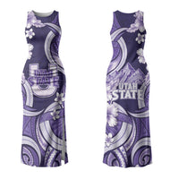 Utah State Polynesian Heritage Couples Matching Tank Maxi Dress and Long Sleeve Button Shirt Floral Tribal Pattern Tropical Flowers LT05 - Polynesian Pride