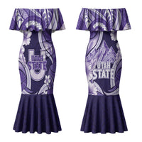 Utah State Polynesian Heritage Family Matching Mermaid Dress and Hawaiian Shirt Floral Tribal Pattern Tropical Flowers LT05 Mom's Dress Purple - Polynesian Pride
