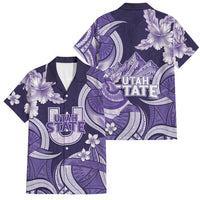 Utah State Polynesian Heritage Family Matching Off Shoulder Maxi Dress and Hawaiian Shirt Floral Tribal Pattern Tropical Flowers LT05 Dad's Shirt - Short Sleeve Purple - Polynesian Pride