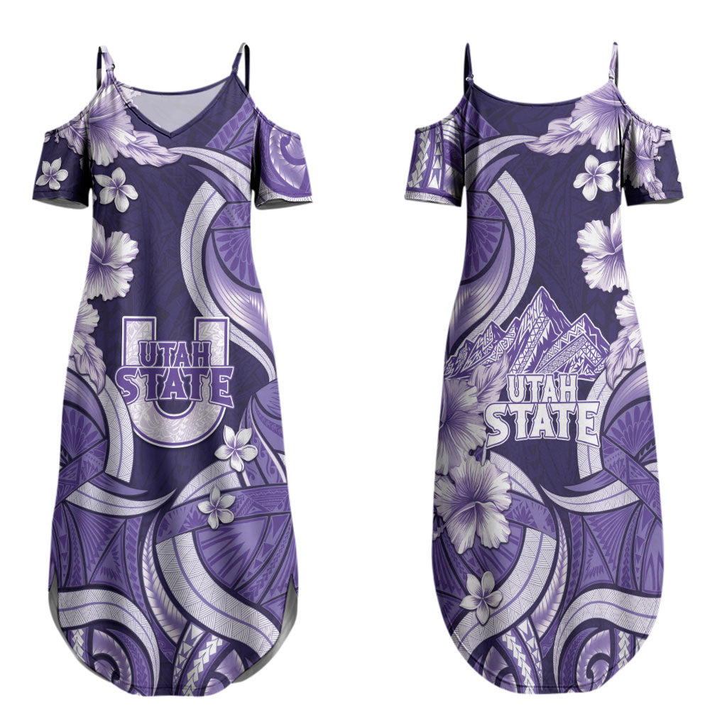 Utah State Polynesian Heritage Family Matching Summer Maxi Dress and Hawaiian Shirt Floral Tribal Pattern Tropical Flowers LT05 Mom's Dress Purple - Polynesian Pride