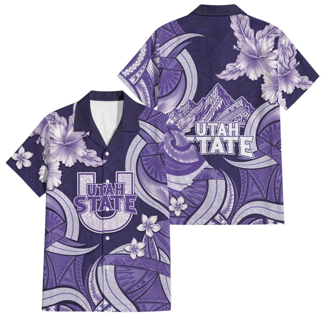 Utah State Polynesian Heritage Family Matching Summer Maxi Dress and Hawaiian Shirt Floral Tribal Pattern Tropical Flowers LT05 Dad's Shirt - Short Sleeve Purple - Polynesian Pride