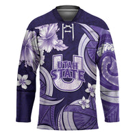 Utah State Polynesian Heritage Hockey Jersey Floral Tribal Pattern Tropical Flowers LT05 Unisex Purple - Polynesian Pride