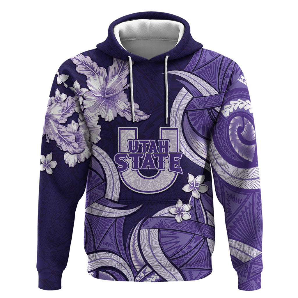 Utah State Polynesian Heritage Hoodie Floral Tribal Pattern Tropical Flowers LT05 Pullover Hoodie Purple - Polynesian Pride