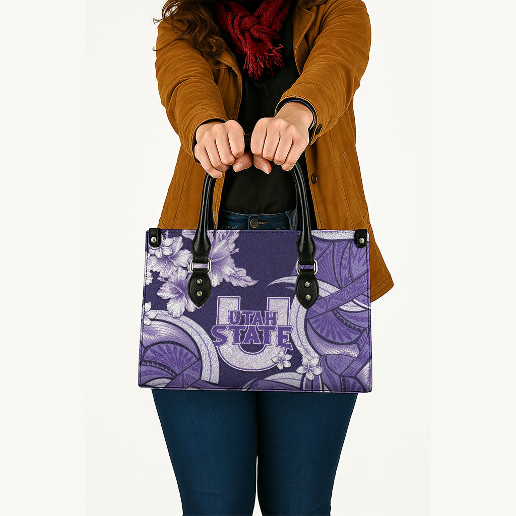 Utah State Polynesian Heritage Leather Bag Floral Tribal Pattern Tropical Flowers