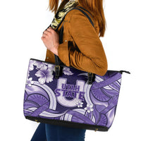Utah State Polynesian Heritage Leather Tote Bag Floral Tribal Pattern Tropical Flowers LT05 Purple - Polynesian Pride