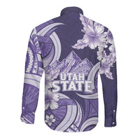 Utah State Polynesian Heritage Long Sleeve Button Shirt Floral Tribal Pattern Tropical Flowers LT05 - Polynesian Pride