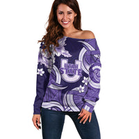 Utah State Polynesian Heritage Off Shoulder Sweater Floral Tribal Pattern Tropical Flowers LT05 Women Purple - Polynesian Pride