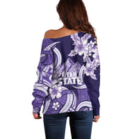 Utah State Polynesian Heritage Off Shoulder Sweater Floral Tribal Pattern Tropical Flowers LT05 - Polynesian Pride