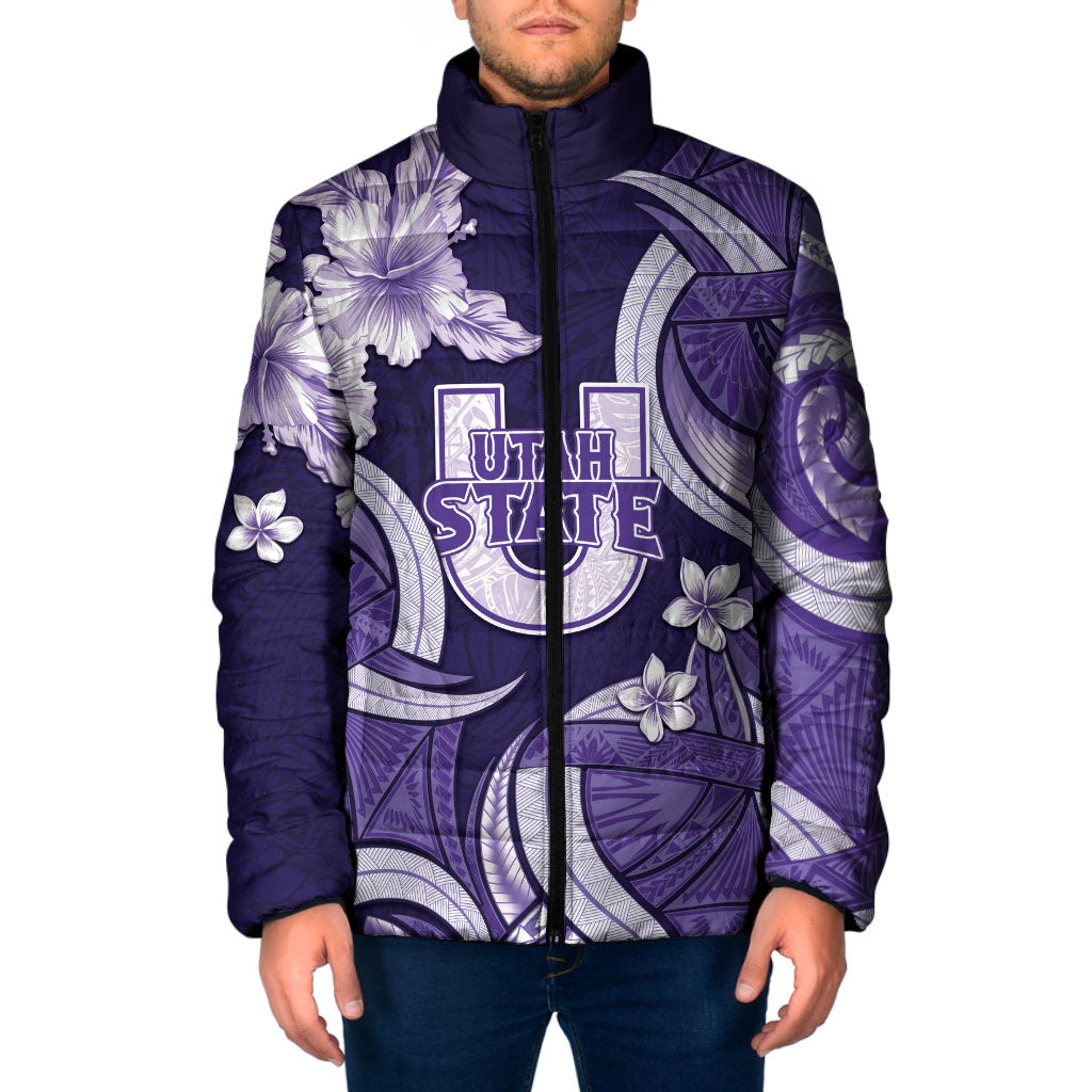 Utah State Polynesian Heritage Padded Jacket Floral Tribal Pattern Tropical Flowers