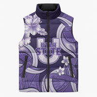 Utah State Polynesian Heritage Sleeveless Puffer Jacket Floral Tribal Pattern Tropical Flowers LT05 Unisex Purple - Polynesian Pride