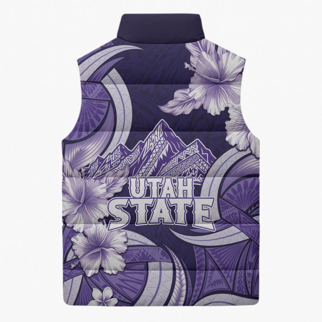 Utah State Polynesian Heritage Sleeveless Puffer Jacket Floral Tribal Pattern Tropical Flowers LT05 - Polynesian Pride