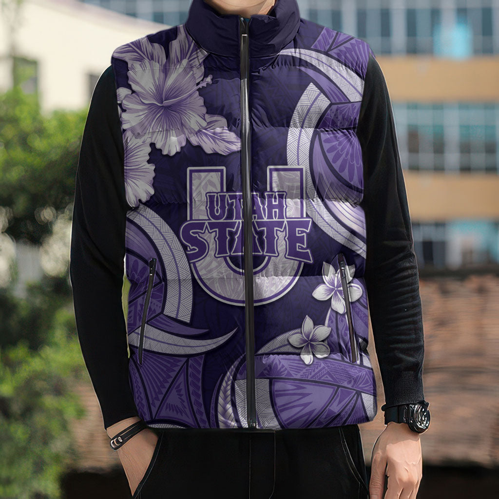 Utah State Polynesian Heritage Sleeveless Puffer Jacket Floral Tribal Pattern Tropical Flowers LT05 - Polynesian Pride