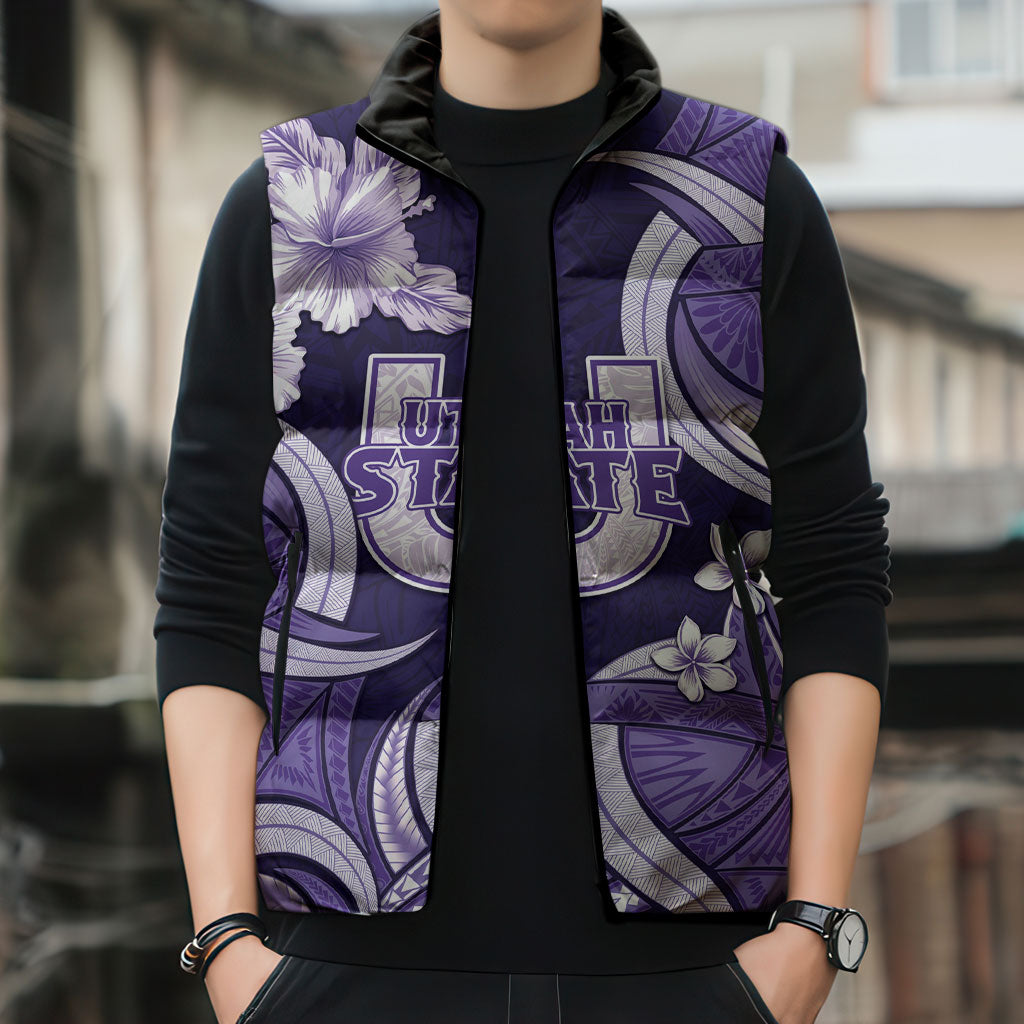 Utah State Polynesian Heritage Sleeveless Puffer Jacket Floral Tribal Pattern Tropical Flowers LT05 - Polynesian Pride