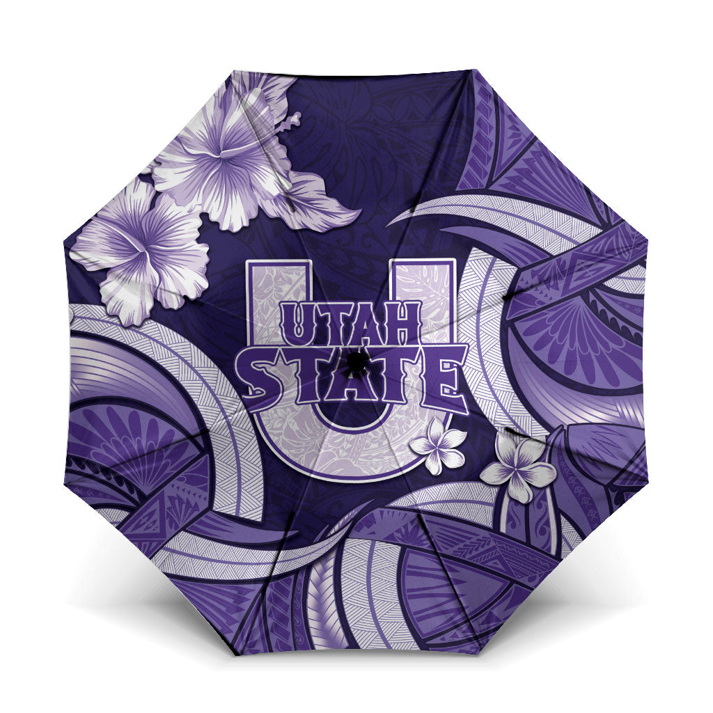 Utah State Polynesian Heritage Umbrella Floral Tribal Pattern Tropical Flowers LT05 One Size Folded 11.42 inch Opened Diameter 37.4 inch Purple - Polynesian Pride