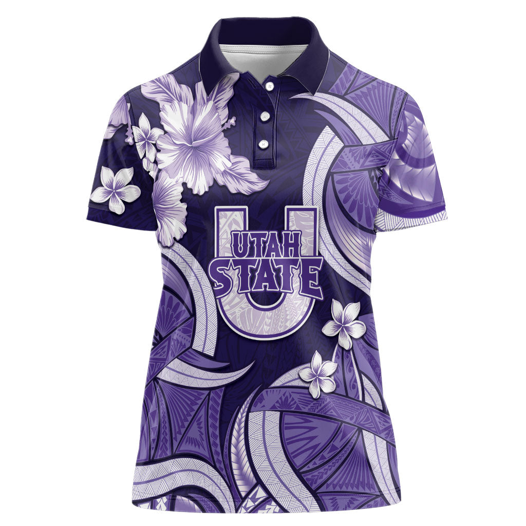 Utah State Polynesian Heritage Women Polo Shirt Floral Tribal Pattern Tropical Flowers LT05 Female Purple - Polynesian Pride