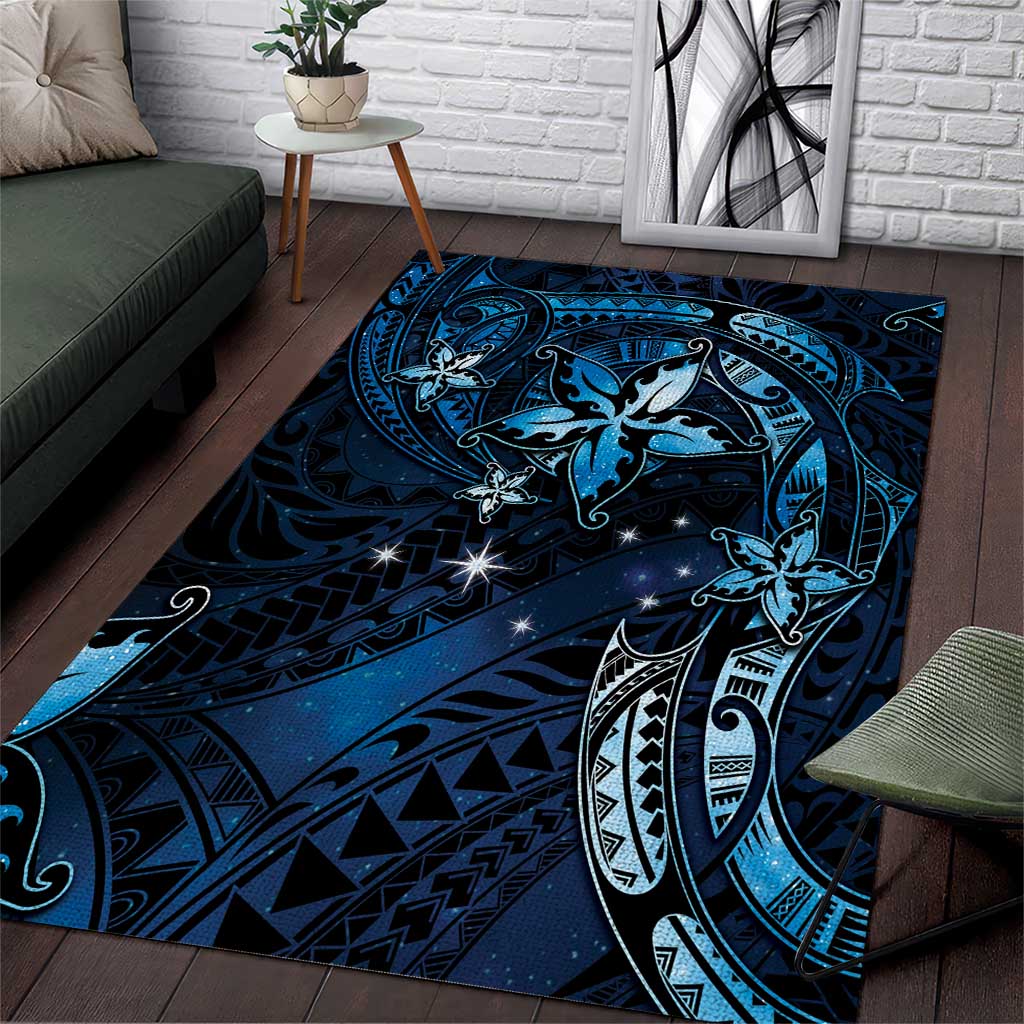 Hawaii Makahiki Season Area Rug Floral Tribal Tattoo Blue Galaxy