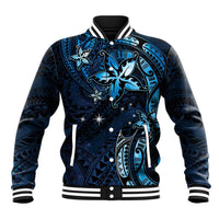 Hawaii Makahiki Season Baseball Jacket Floral Tribal Tattoo Blue Galaxy