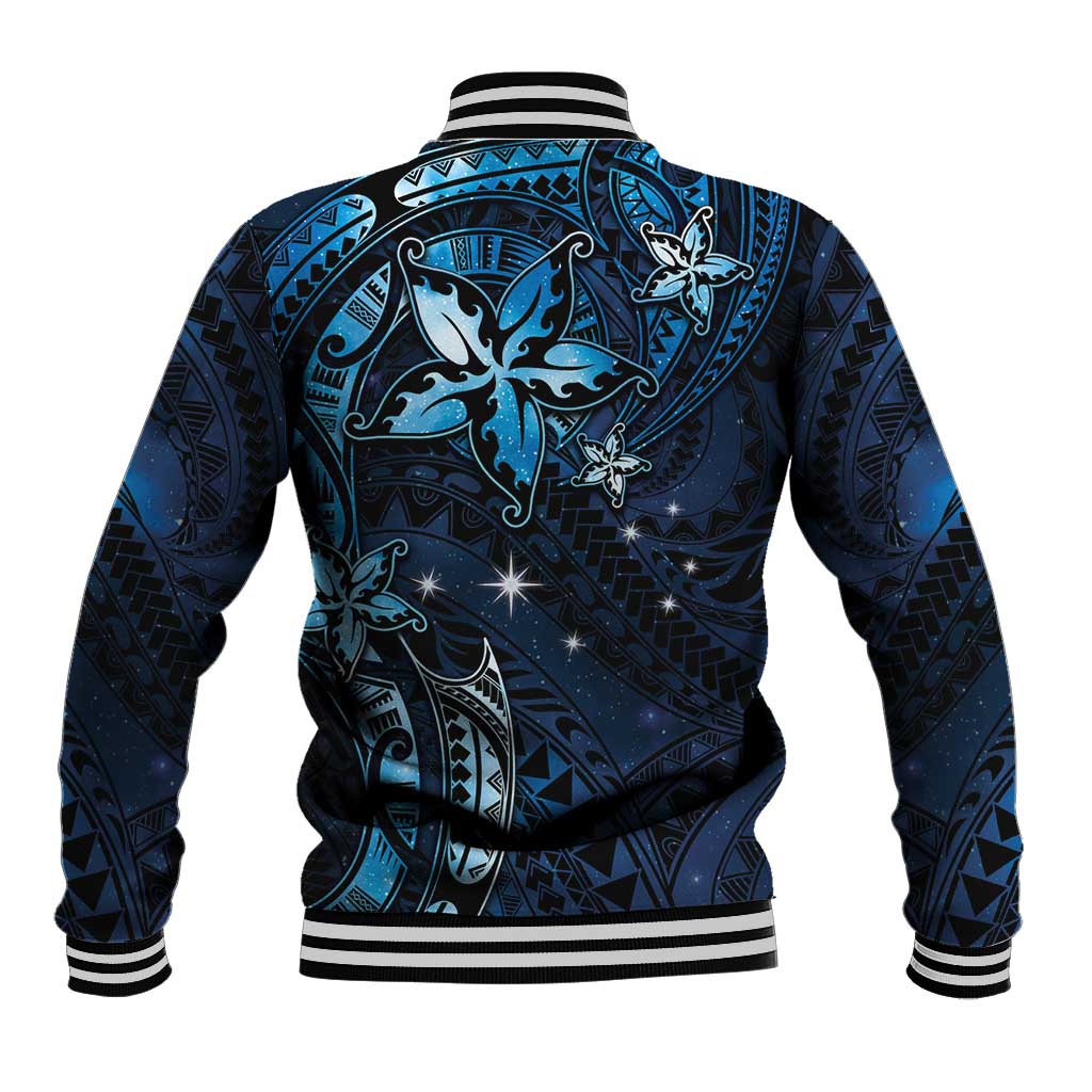 Hawaii Makahiki Season Baseball Jacket Floral Tribal Tattoo Blue Galaxy