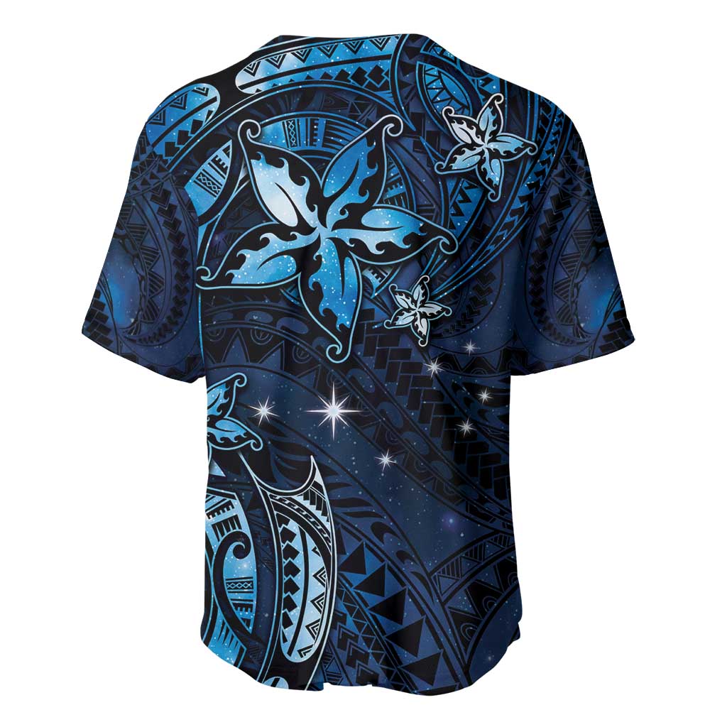 Hawaii Makahiki Season Baseball Jersey Floral Tribal Tattoo Blue Galaxy