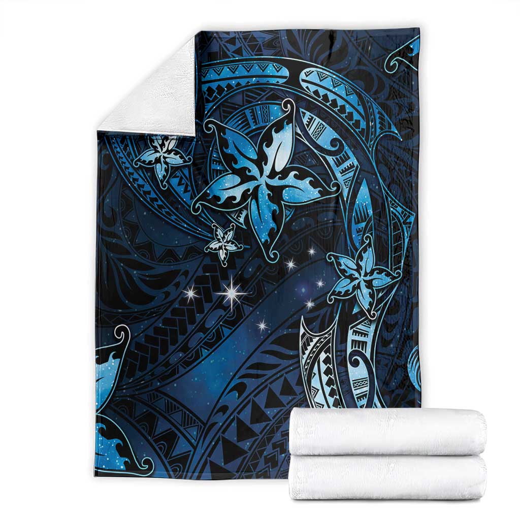 Hawaii Makahiki Season Blanket Floral Tribal Tattoo Blue Galaxy