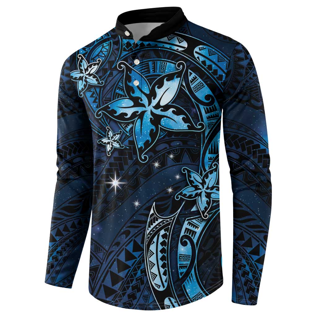 Hawaii Makahiki Season Button Sweatshirt Floral Tribal Tattoo Blue Galaxy
