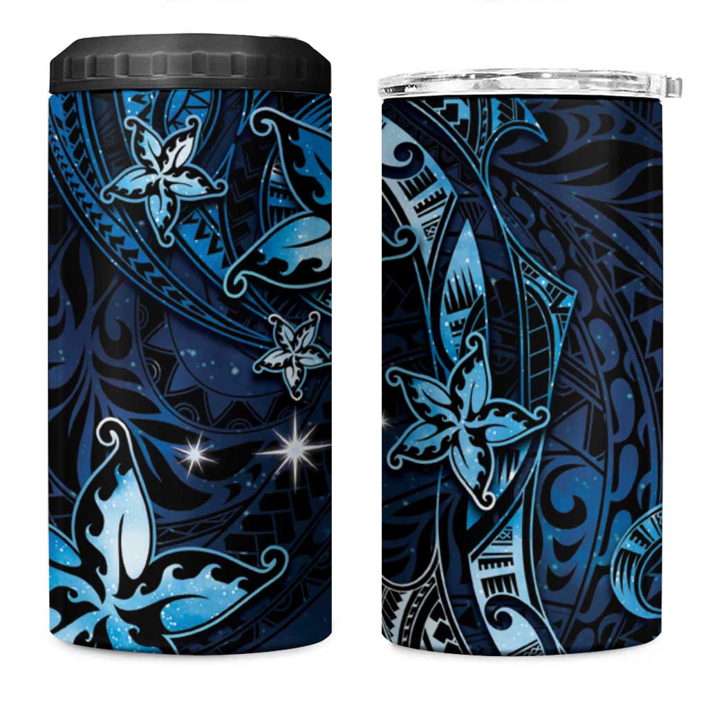 Hawaii Makahiki Season 4 in 1 Can Cooler Tumbler Floral Tribal Tattoo Blue Galaxy