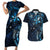 Hawaii Makahiki Season Couples Matching Short Sleeve Bodycon Dress and Hawaiian Shirt Floral Tribal Tattoo Blue Galaxy