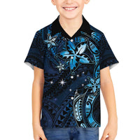 Hawaii Makahiki Season Family Matching Puletasi and Hawaiian Shirt Floral Tribal Tattoo Blue Galaxy LT05 Son's Shirt Blue - Polynesian Pride