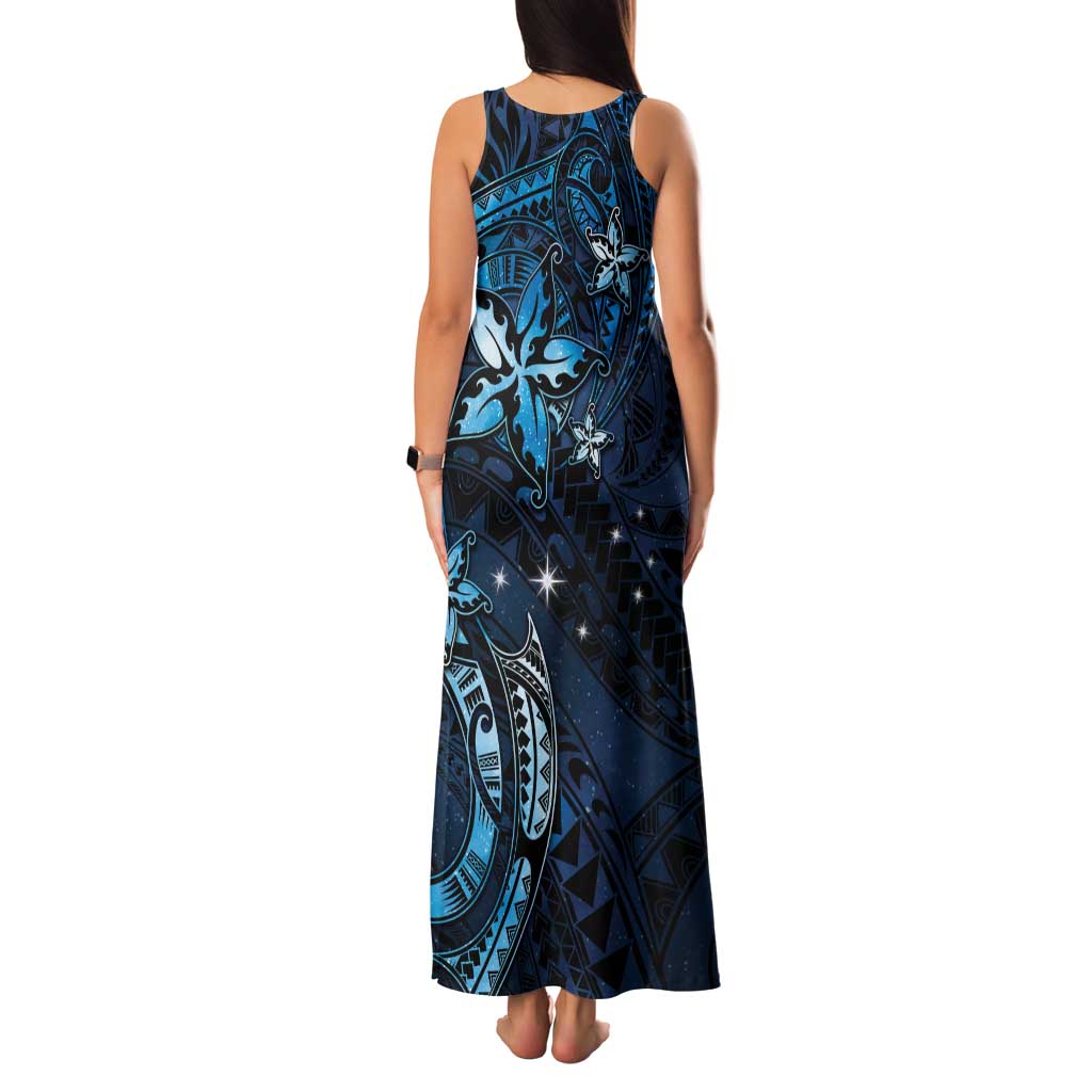 Hawaii Makahiki Season Family Matching Tank Maxi Dress and Hawaiian Shirt Floral Tribal Tattoo Blue Galaxy