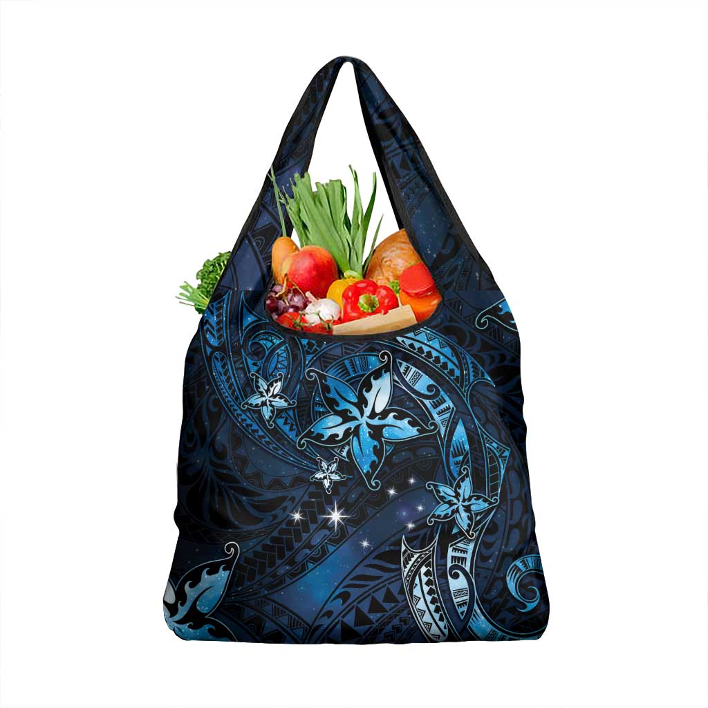 Hawaii Makahiki Season Grocery Bag Floral Tribal Tattoo Blue Galaxy