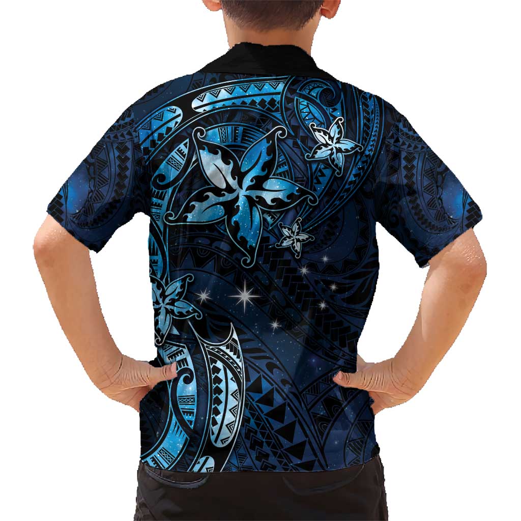 Hawaii Makahiki Season Kid Hawaiian Shirt Floral Tribal Tattoo Blue Galaxy