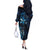 Hawaii Makahiki Season Off The Shoulder Long Sleeve Dress Floral Tribal Tattoo Blue Galaxy