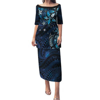Hawaii Makahiki Season Puletasi Floral Tribal Tattoo Blue Galaxy