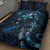 Hawaii Makahiki Season Quilt Bed Set Floral Tribal Tattoo Blue Galaxy