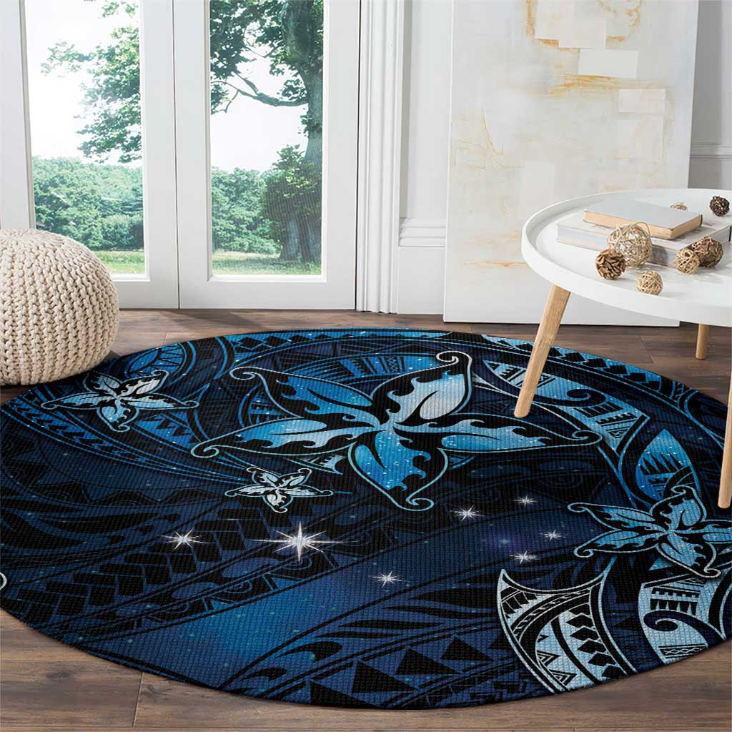 Hawaii Makahiki Season Round Carpet Floral Tribal Tattoo Blue Galaxy