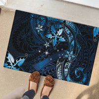 Hawaii Makahiki Season Rubber Doormat Floral Tribal Tattoo Blue Galaxy