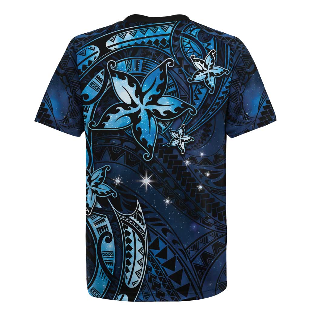 Hawaii Makahiki Season Rugby Jersey Floral Tribal Tattoo Blue Galaxy