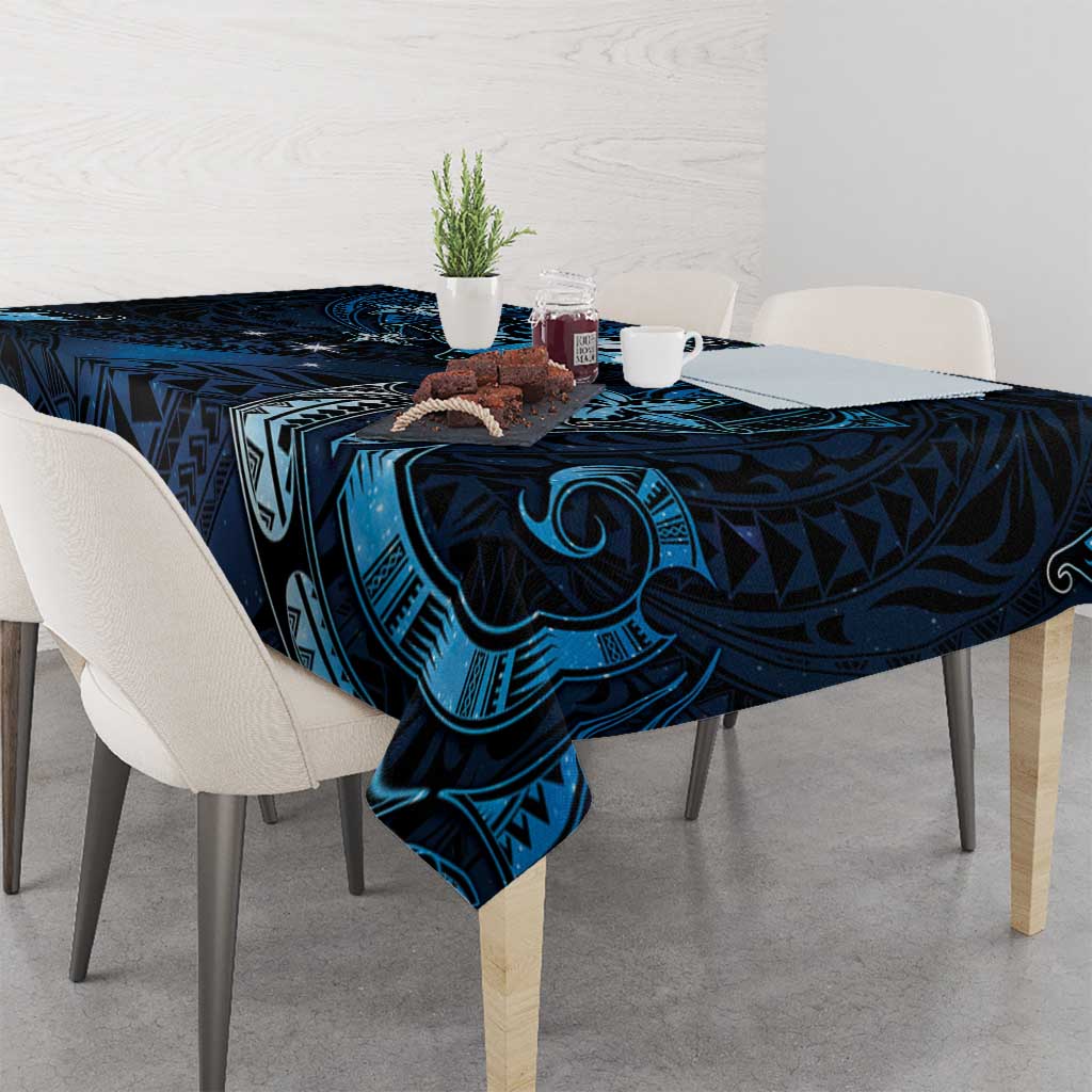 Hawaii Makahiki Season Tablecloth Floral Tribal Tattoo Blue Galaxy