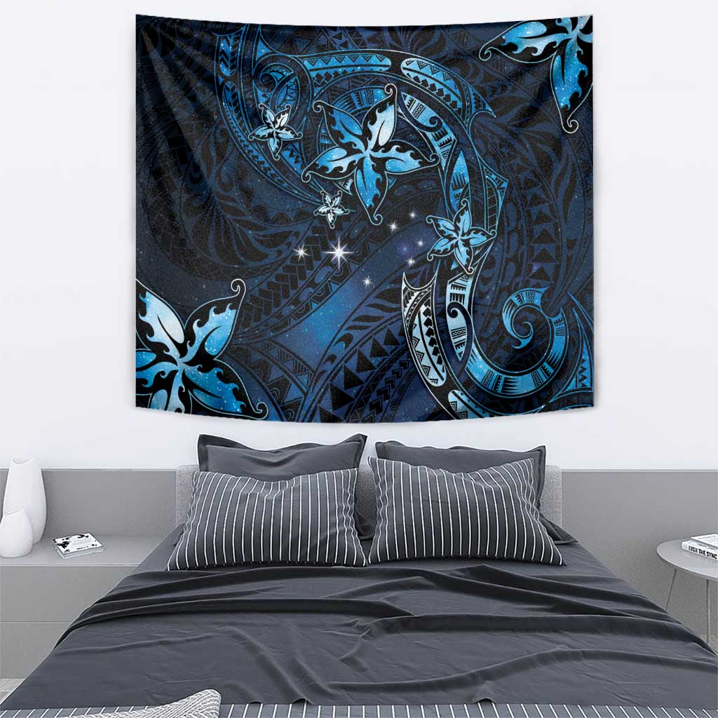 Hawaii Makahiki Season Tapestry Floral Tribal Tattoo Blue Galaxy