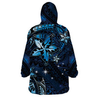 Hawaii Makahiki Season Wearable Blanket Hoodie Floral Tribal Tattoo Blue Galaxy