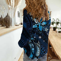 Hawaii Makahiki Season Women Casual Shirt Floral Tribal Tattoo Blue Galaxy