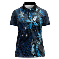 Hawaii Makahiki Season Women Polo Shirt Floral Tribal Tattoo Blue Galaxy LT05 Female Blue - Polynesian Pride