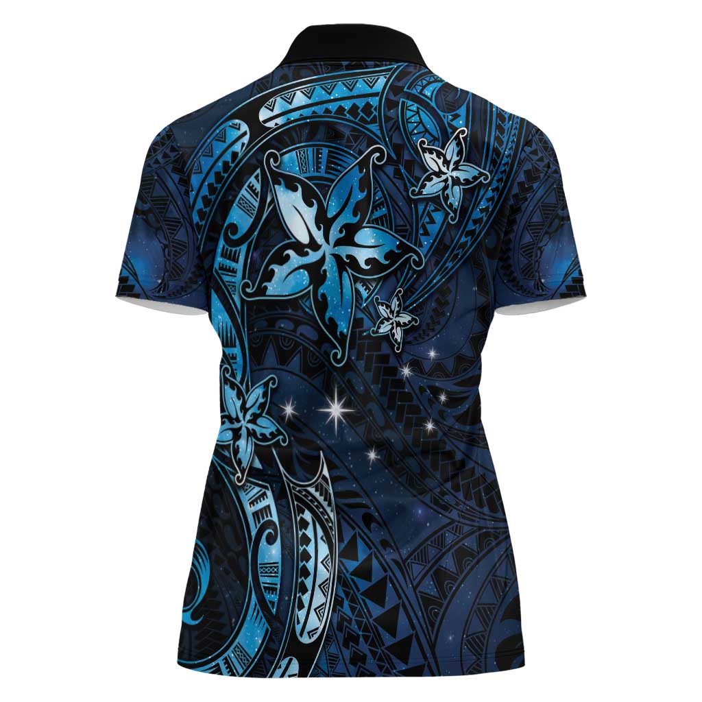 Hawaii Makahiki Season Women Polo Shirt Floral Tribal Tattoo Blue Galaxy LT05 - Polynesian Pride