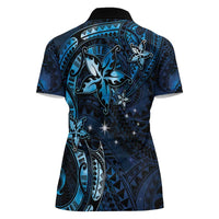 Hawaii Makahiki Season Women Polo Shirt Floral Tribal Tattoo Blue Galaxy LT05 - Polynesian Pride