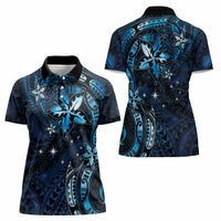Hawaii Makahiki Season Women Polo Shirt Floral Tribal Tattoo Blue Galaxy LT05 - Polynesian Pride