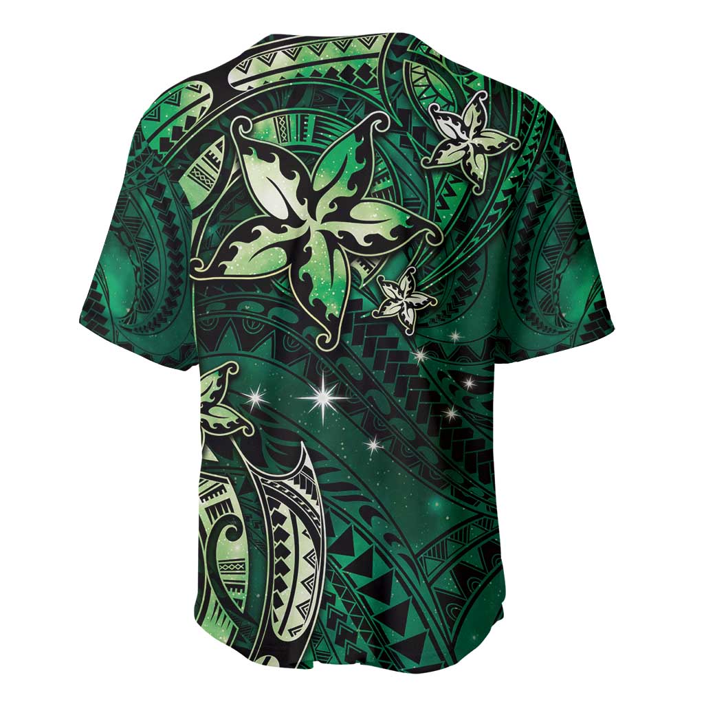 Hawaii Makahiki Season Baseball Jersey Floral Tribal Tattoo Green Galaxy
